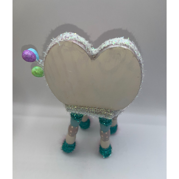 Vintage Wooden Easter Bunny Chair Faux Fur Blue Bunny Egg Balloons Deb O. OOAK - Picture 9 of 16